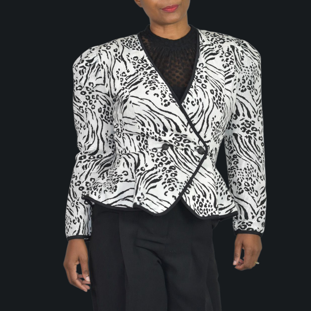 Vintage Jessica Howard Power Jacket Animal Print Blazer 80s Shoulder Pads Small